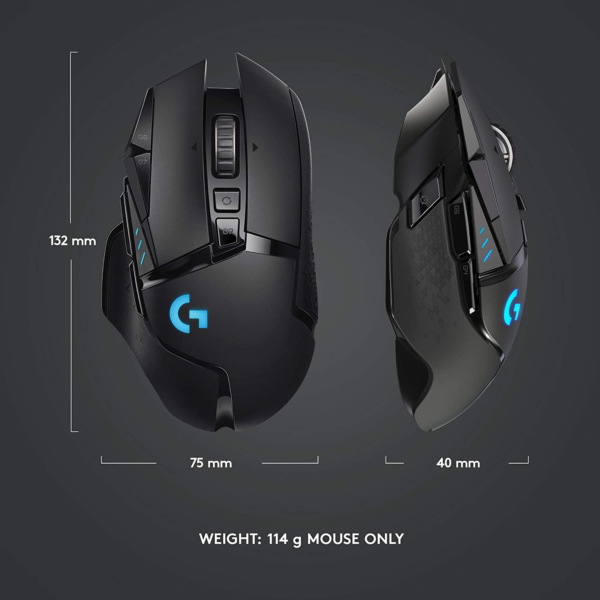 502 Lightspeed Wireless Gaming Mouse with Hero 25K Sensor, Powerplay Compatible, Tunable Weights and Lightsync RGB - Black - Image 10