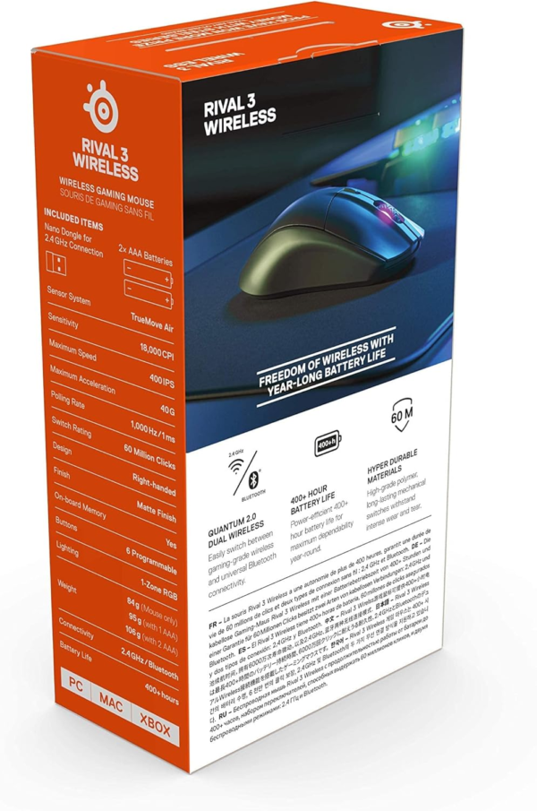 Rival 3 Wireless Gaming Mouse – 400+ Hour Battery Life – Dual Wireless 2.4 Ghz and Bluetooth 5.0 – 60 Million Clicks – 18,000 CPI Truemove Air Optical Sensor,Black - Image 10