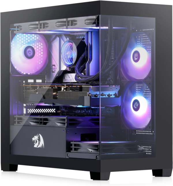 GC218M Gaming Back-Mounted PC Case, M-ATX Computer Chassis W/ 2 X 120Mm Fans Pre-Installed & High Airflow Perforated Panels, 270° Full View, Easy Cable Management, Black - Image 9