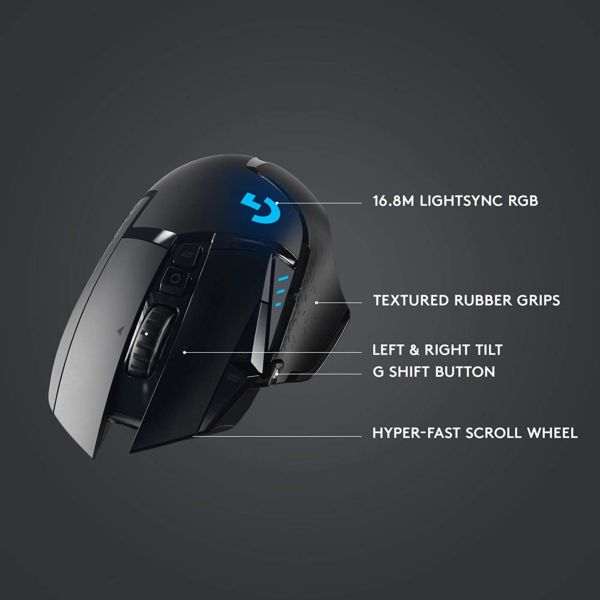 502 Lightspeed Wireless Gaming Mouse with Hero 25K Sensor, Powerplay Compatible, Tunable Weights and Lightsync RGB - Black - Image 6