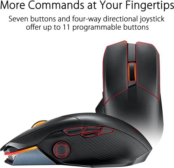 ROG Chakram X Origin Gaming Mouse, Tri-Mode Connectivity (2.4Ghz RF, Bluetooth, Wired), 36000 DPI Sensor, 11 Programmable Buttons, Detachable Joystick, Paracord Cable, Black - Image 4