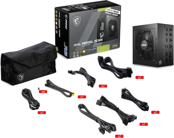 MAG A850GL PCIE 5.1 & ATX 3.1 Gaming Power Supply - Full Modular - 80 plus Gold Certified 850W - Compact Size - ATX PSU - 10 Year Warranty - Image 4