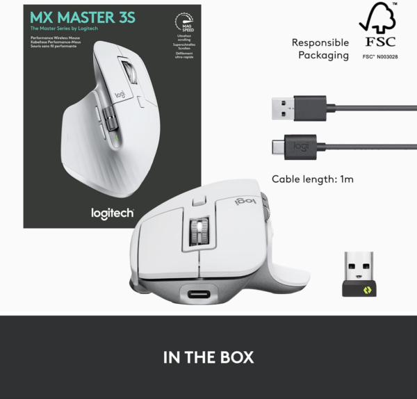 MX Master 3S - Wireless Performance Mouse with Ultra-Fast Scrolling, Ergo, 8K DPI, Track on Glass, Quiet Clicks, USB-C, Bluetooth, Windows, Linux, Chrome - Pale Grey - Image 12