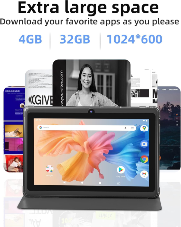 7 Inch Android Tablet, 7 Inch HD IPS Touchscreent, Quad-Core, 4GB RAM 32GB ROM 1TB Expand, 2MP + 5MP Dual Camera, Wifi 6 Bluetooth 3000 Mah Battery Tab Tablet with Case. - Image 6
