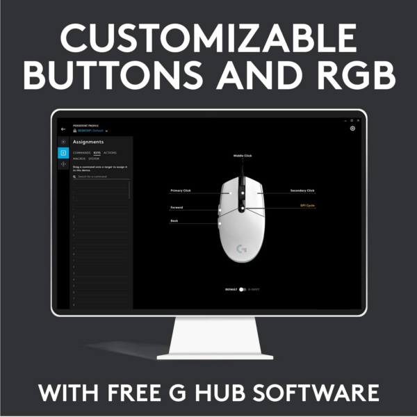 203 Wired Gaming Mouse, 8,000 DPI, Rainbow Optical Effect LIGHTSYNC RGB, 6 Programmable Buttons, On-Board Memory, Screen Mapping, Pc/Mac Computer and Laptop Compatible - Black - Image 9