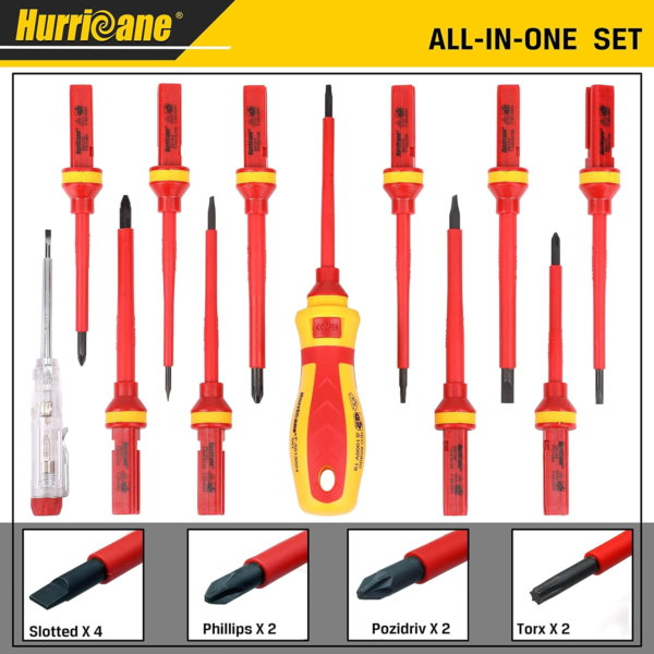 1000V Insulated Electrician Screwdriver Set, All-In-One Premium Professional 13-Pieces CR-V Magnetic Phillips Slotted Pozidriv Torx Screwdriver - Image 7