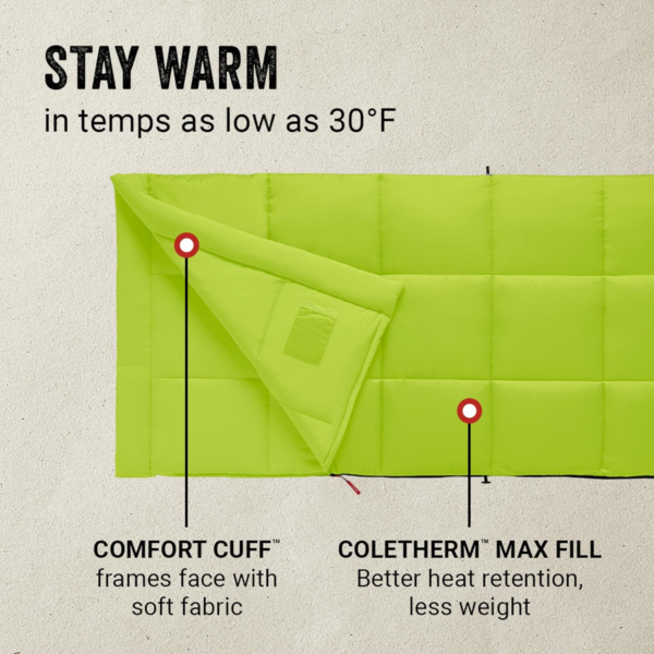 Kompact Cool-Weather Sleeping Bag, 20°F/30°F/40°F Adult Sleeping Bag with Heat Retention, Stuff Sack, & Snag-Free Zipper - Image 3