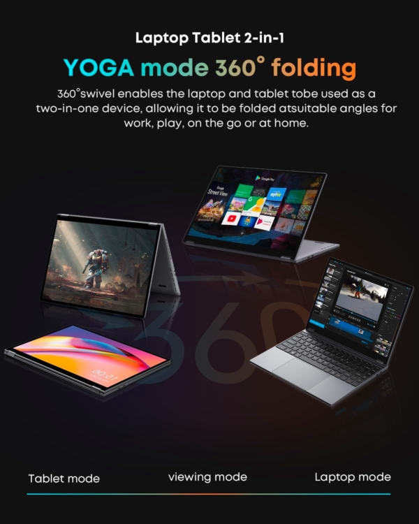 2-In-1 Convertible Laptop 13.5'', 12GB LPDDR5 RAM 512GB SSD, Intel N100(Up to 3.4Ghz), FHD 2256 * 1504, 1TB SSD Expand, Windows 11 Touchscreen Laptops, Backlit Keyboard, Wifi 6, BT5.2, Type-C - Image 4