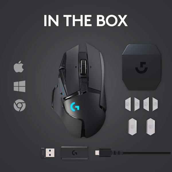 502 Lightspeed Wireless Gaming Mouse with Hero 25K Sensor, Powerplay Compatible, Tunable Weights and Lightsync RGB - Black - Image 9