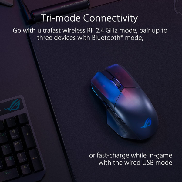 ROG Chakram X Origin Gaming Mouse, Tri-Mode Connectivity (2.4Ghz RF, Bluetooth, Wired), 36000 DPI Sensor, 11 Programmable Buttons, Detachable Joystick, Paracord Cable, Black - Image 6