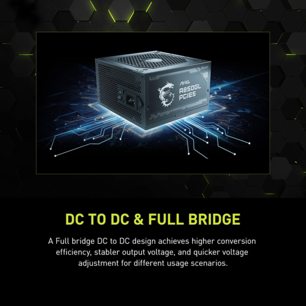 MAG A850GL PCIE 5.1 & ATX 3.1 Gaming Power Supply - Full Modular - 80 plus Gold Certified 850W - Compact Size - ATX PSU - 10 Year Warranty - Image 8