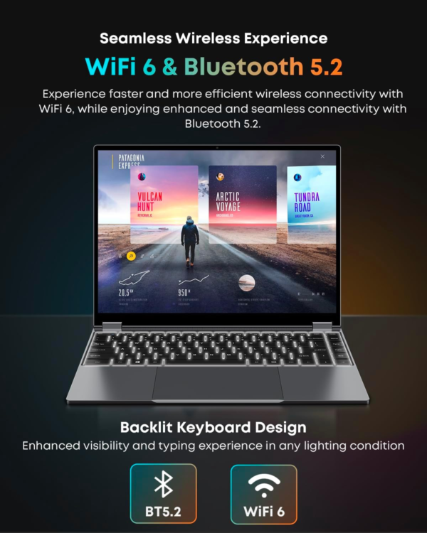 2-In-1 Convertible Laptop 13.5'', 12GB LPDDR5 RAM 512GB SSD, Intel N100(Up to 3.4Ghz), FHD 2256 * 1504, 1TB SSD Expand, Windows 11 Touchscreen Laptops, Backlit Keyboard, Wifi 6, BT5.2, Type-C - Image 5