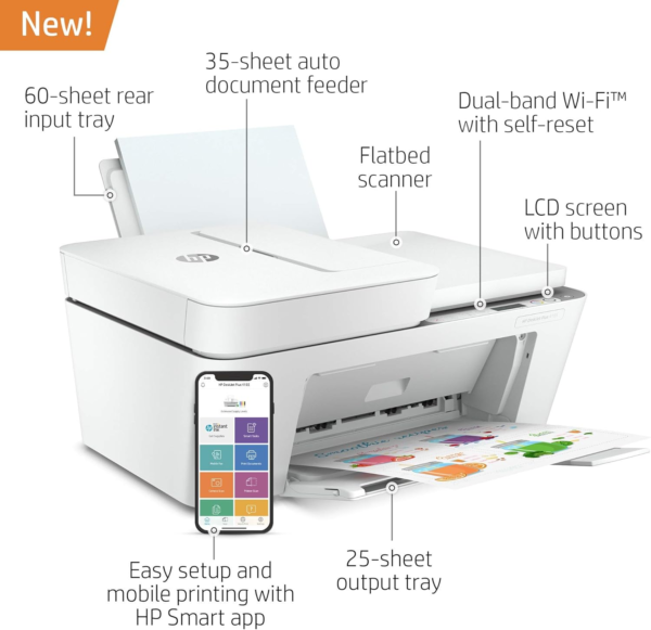 Deskjet plus 4155 Wireless All-In-One Printer - Compact Inkjet Printer with Mobile Printing, Scanner, Copier, Bluetooth, Home Office & Wifi Compatible - 3XV13A (Renewed) - Image 2