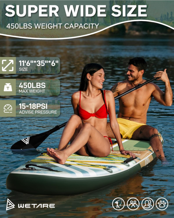 11'6"X35" Inflatable Paddle Board, 450Lbs Extra Wide Stand up Sup Board for Adults, Blow up Paddleboard Kayak Non-Slip Stable Deck Boat for Yoga Fishing Surf - Image 2