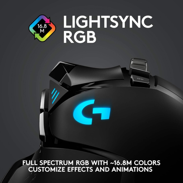 502 Lightspeed Wireless Gaming Mouse with Hero 25K Sensor, Powerplay Compatible, Tunable Weights and Lightsync RGB - Black - Image 8