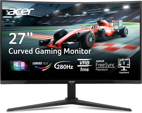 Nitro 27 Inch 1500R Curved Zero-Frame Full HD (1920 X 1080) Gaming Monitor | AMD Freesync Premium | up to 280Hz Refresh | 1Ms VRB | 1 X Display Port 1.4 and 2 X HDMI 2.0 Ports | XZ270