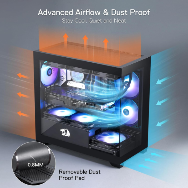 GC218M Gaming Back-Mounted PC Case, M-ATX Computer Chassis W/ 2 X 120Mm Fans Pre-Installed & High Airflow Perforated Panels, 270° Full View, Easy Cable Management, Black - Image 6