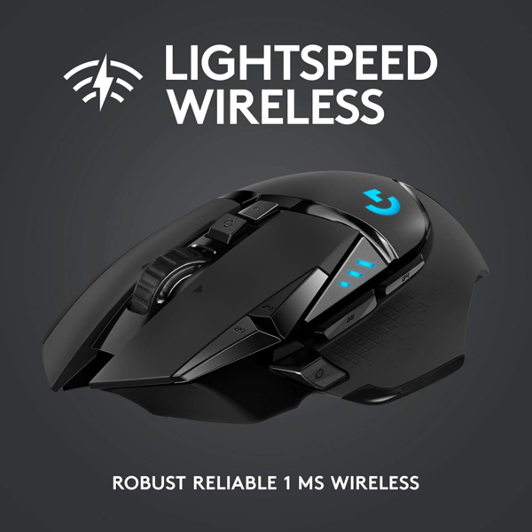 502 Lightspeed Wireless Gaming Mouse with Hero 25K Sensor, Powerplay Compatible, Tunable Weights and Lightsync RGB - Black - Image 2