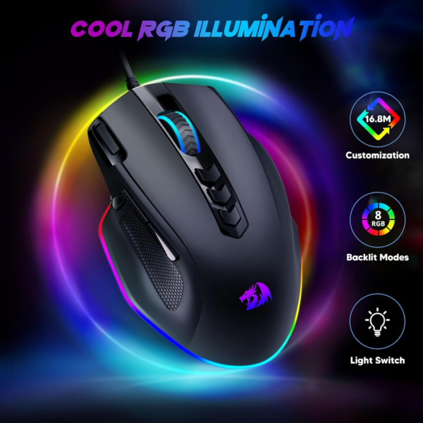 Wired Gaming Mouse, RGB Backlit Ergonomic Gamer Mouse up to 8000 DPI, 11 Programmable Buttons & 7 Backlit Modes, Extra Sniper Button, Mouse Gamer for Windows PC Gamers, M614 - Image 2
