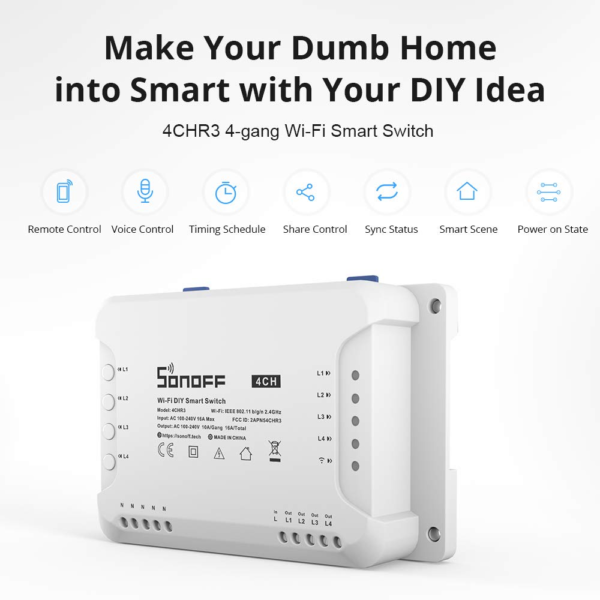 4CH R3 Smart Switch,4 Independently Channel Wifi Remote Time Switch, LAN Control, Inching/Self -Locking Mode, Works with Alexa,& Google Home - Image 2