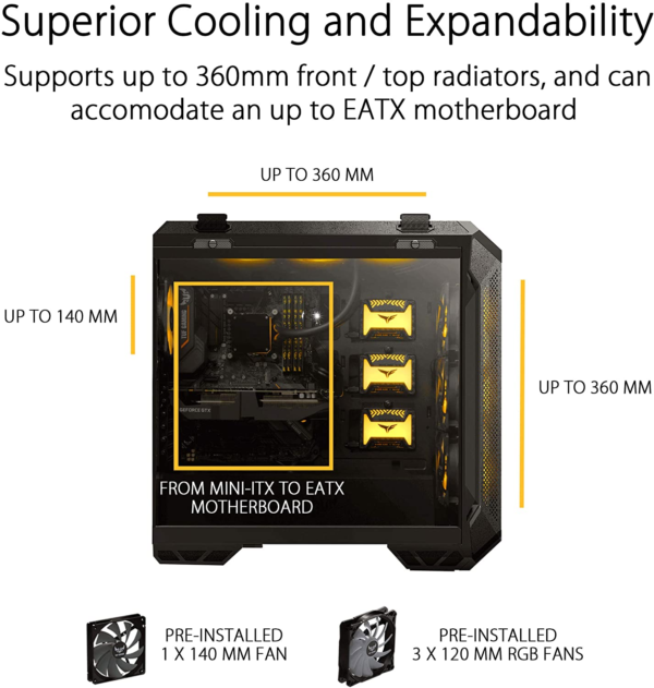 TUF Gaming GT501 Mid-Tower Computer Case for up to EATX Motherboards with USB 3.0 Front Panel Cases GT501/GRY/WITH Handle - Image 3