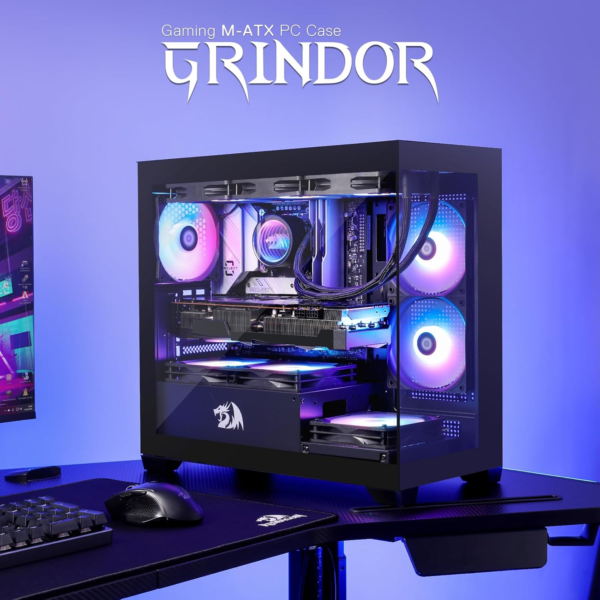 GC218M Gaming Back-Mounted PC Case, M-ATX Computer Chassis W/ 2 X 120Mm Fans Pre-Installed & High Airflow Perforated Panels, 270° Full View, Easy Cable Management, Black - Image 8