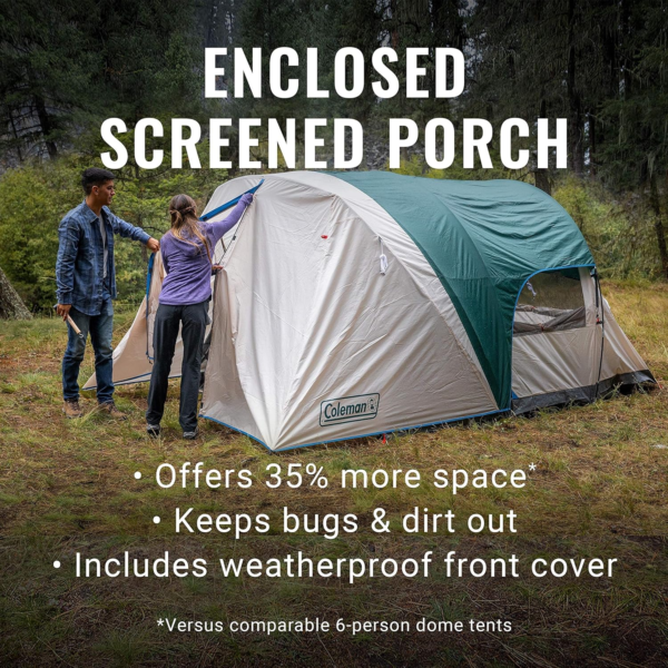 Cabin Camping Tent with Screened Porch, 4/6 Person Weatherproof Tent with Enclosed Screened Porch Option, Includes Rainfly, Carry Bag, Extra Storage, and 10 Minute Setup - Image 2