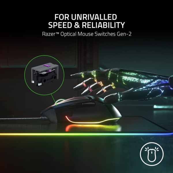 Basilisk V3 Customizable Ergonomic Gaming Mouse: Fastest Gaming Mouse Switch - Chroma RGB Lighting - 26K DPI Optical Sensor - 11 Programmable Buttons - Hyperscroll Tilt Wheel - Classic Black - Image 6
