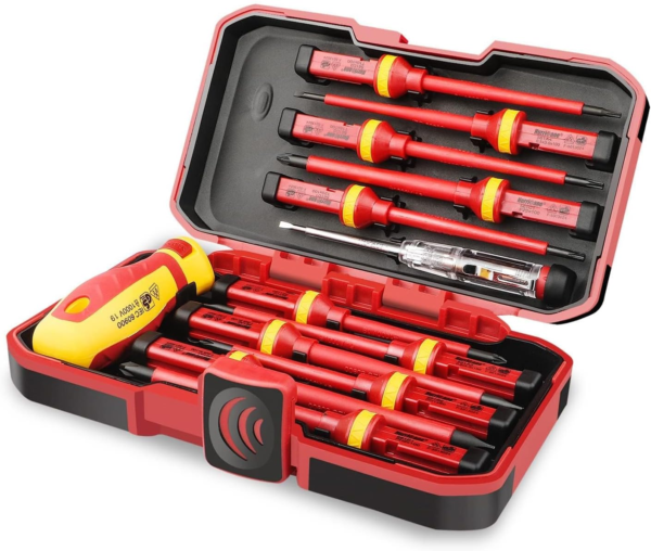 1000V Insulated Electrician Screwdriver Set, All-In-One Premium Professional 13-Pieces CR-V Magnetic Phillips Slotted Pozidriv Torx Screwdriver