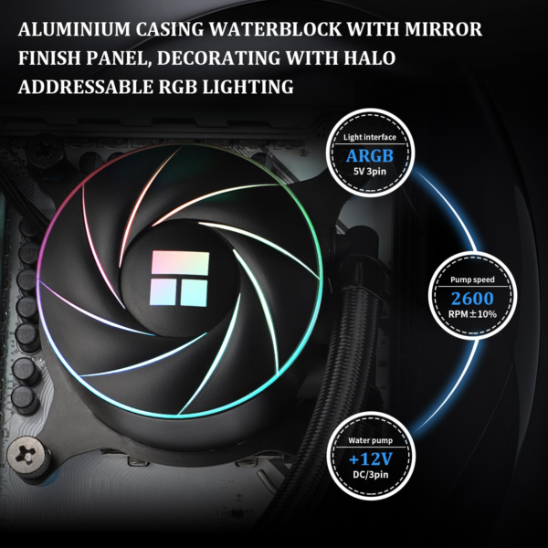 Aqua Elite 360 ARGB CPU Aio Cooler, 360 CPU Liquid Cooling, Pump Head Speed up to 6400Rpm,For AM4/AM5, Intel Lga1851/1150/1151/1200/2011/1700,High Performance Radiator - Image 4