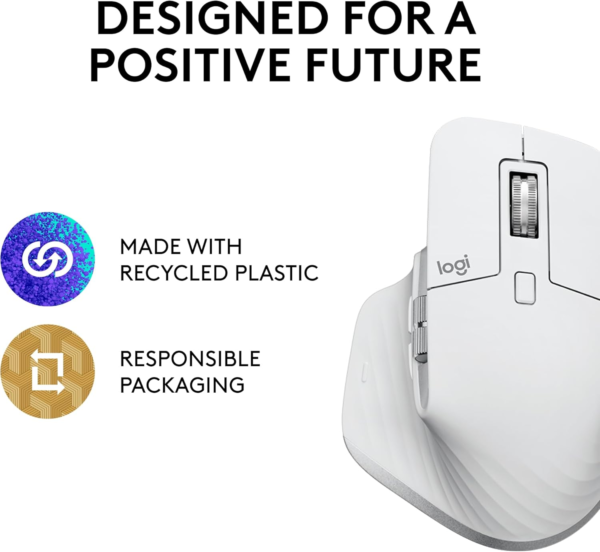 MX Master 3S - Wireless Performance Mouse with Ultra-Fast Scrolling, Ergo, 8K DPI, Track on Glass, Quiet Clicks, USB-C, Bluetooth, Windows, Linux, Chrome - Pale Grey - Image 6