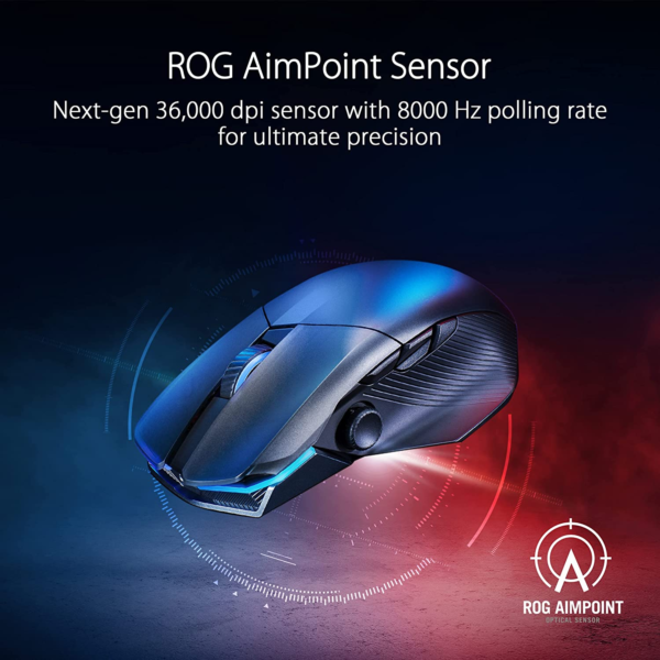 ROG Chakram X Origin Gaming Mouse, Tri-Mode Connectivity (2.4Ghz RF, Bluetooth, Wired), 36000 DPI Sensor, 11 Programmable Buttons, Detachable Joystick, Paracord Cable, Black - Image 2