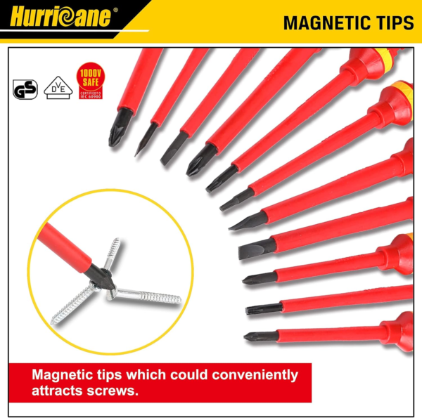 1000V Insulated Electrician Screwdriver Set, All-In-One Premium Professional 13-Pieces CR-V Magnetic Phillips Slotted Pozidriv Torx Screwdriver - Image 3